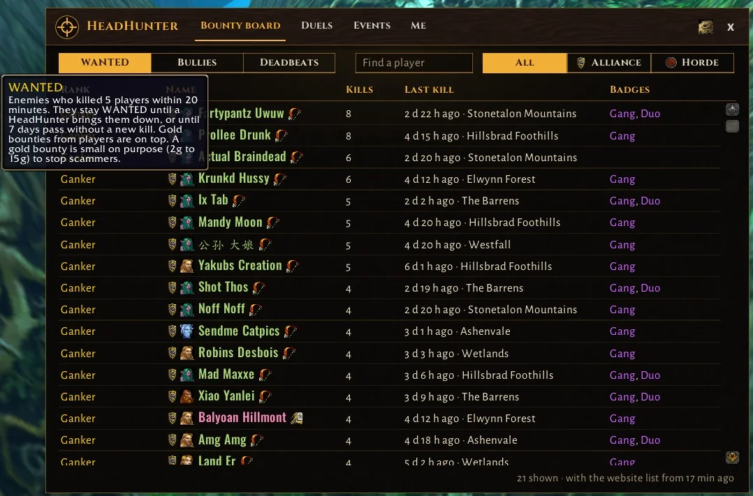 WANTED list